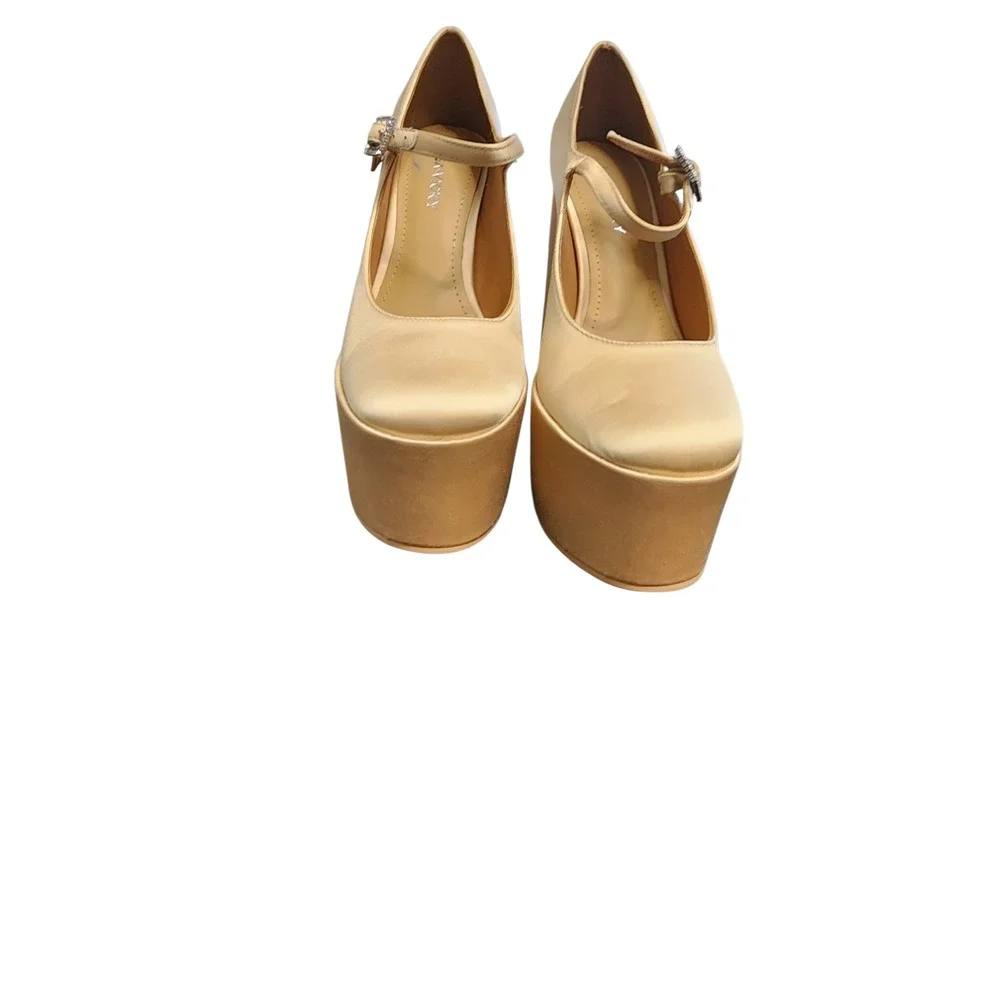 Lisa Vicky Mary Jane Platform Pumps Womens 6M Champagne Satin‎ Good